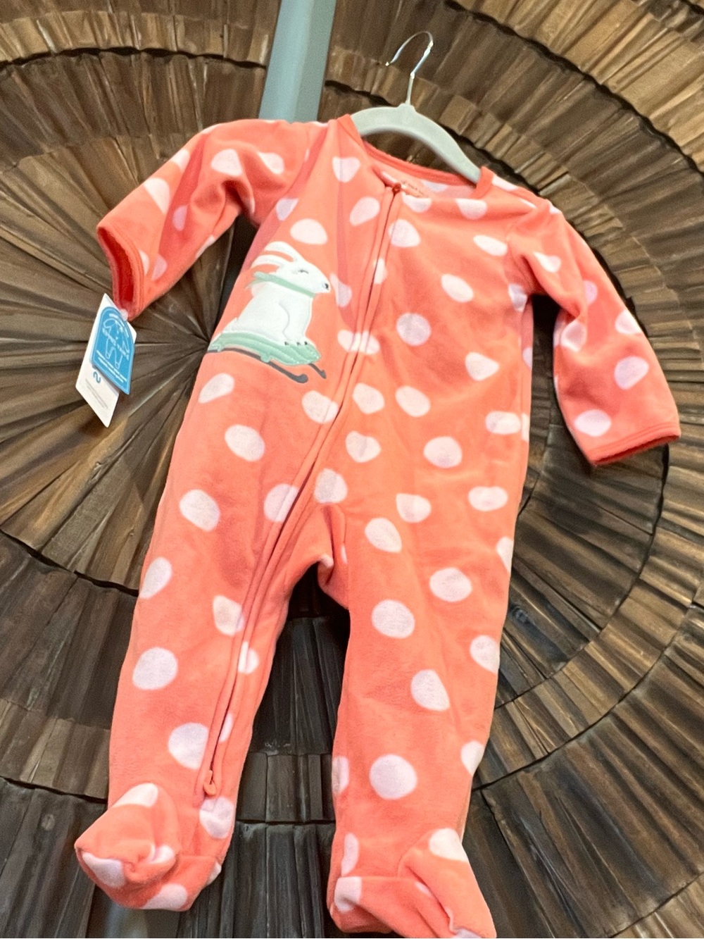 Carter's Coral Polka Dot Footed One-Piece with Bunny Applique